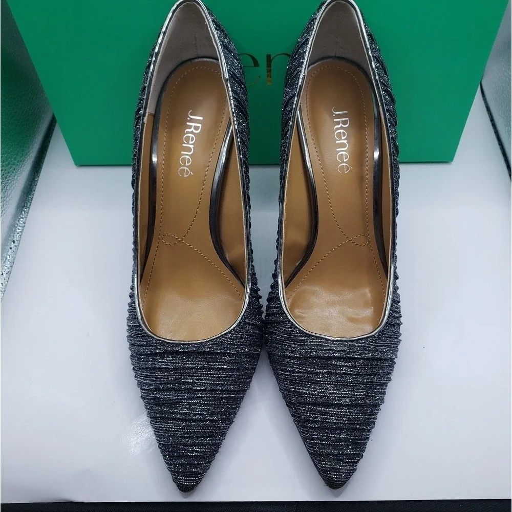 J Renee Pewter Glitter Pointed Stiletto Heel Dress Pumps Womens Shoes Size 8.5‎